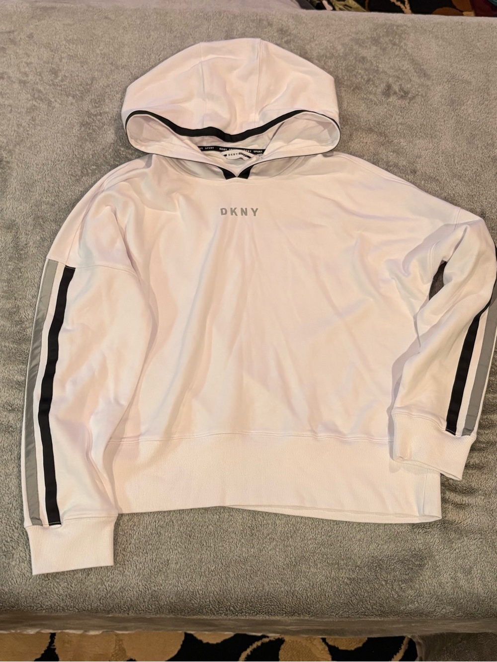 DKNY White Hoodie with Black Stripe Trim NWOT